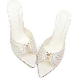Women's White Faux Leather High Heels with Pointed Peep Toe Heeled Sandals